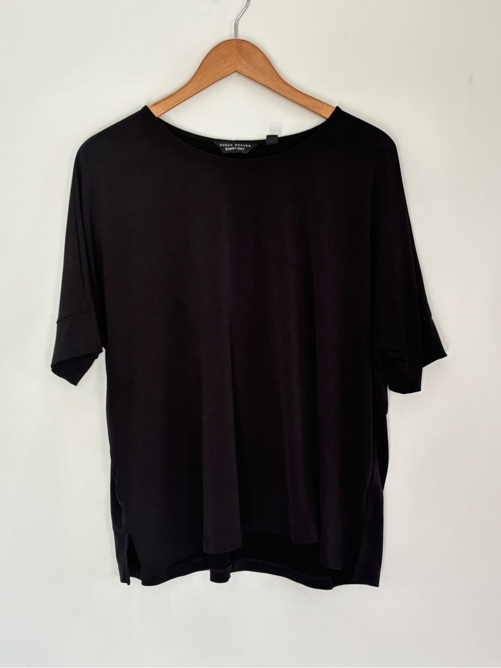 Susan Graver Black Boxy Shirt Oversized Large up to XL Casual Minimalist *C48